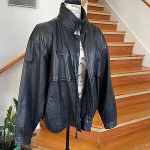 VTG Y2k 90's Fog Genuine Leather Jacket Black Large Streetwear Biker‎ Goth